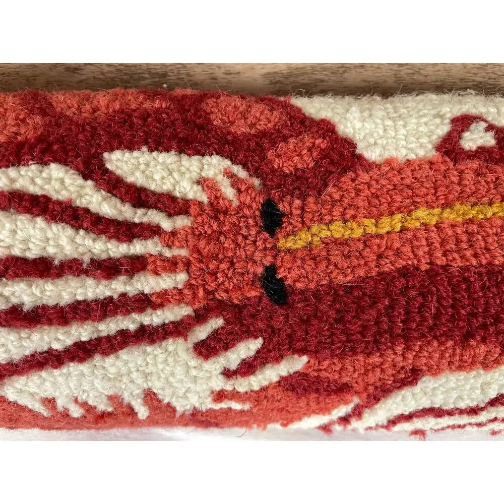 Vintage Chandler 4 Corners Lobster Hooked Pillow Red Wool Blend Coastal Decor